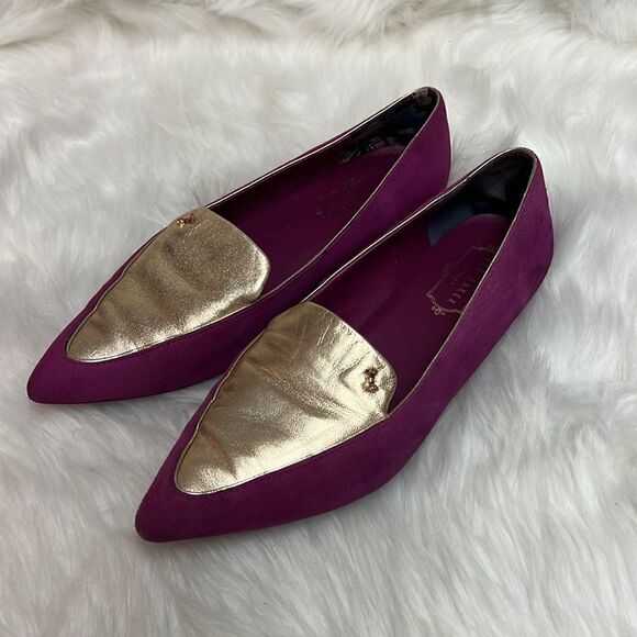Ted Baker London Suede Flats Fuchsia Gold Size 8.5 Bin 17 - Picture 2 of 11